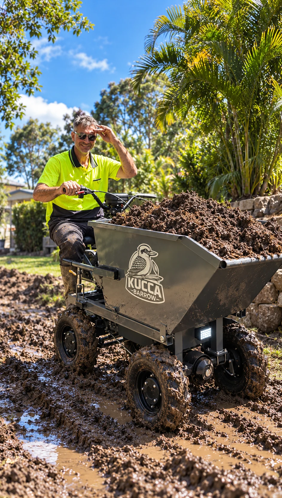 Kucca Barrow electric wheelbarrow on an Australian job site